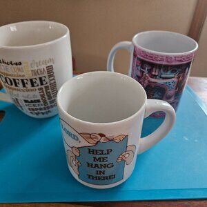 mugs set of three mugs with different themes